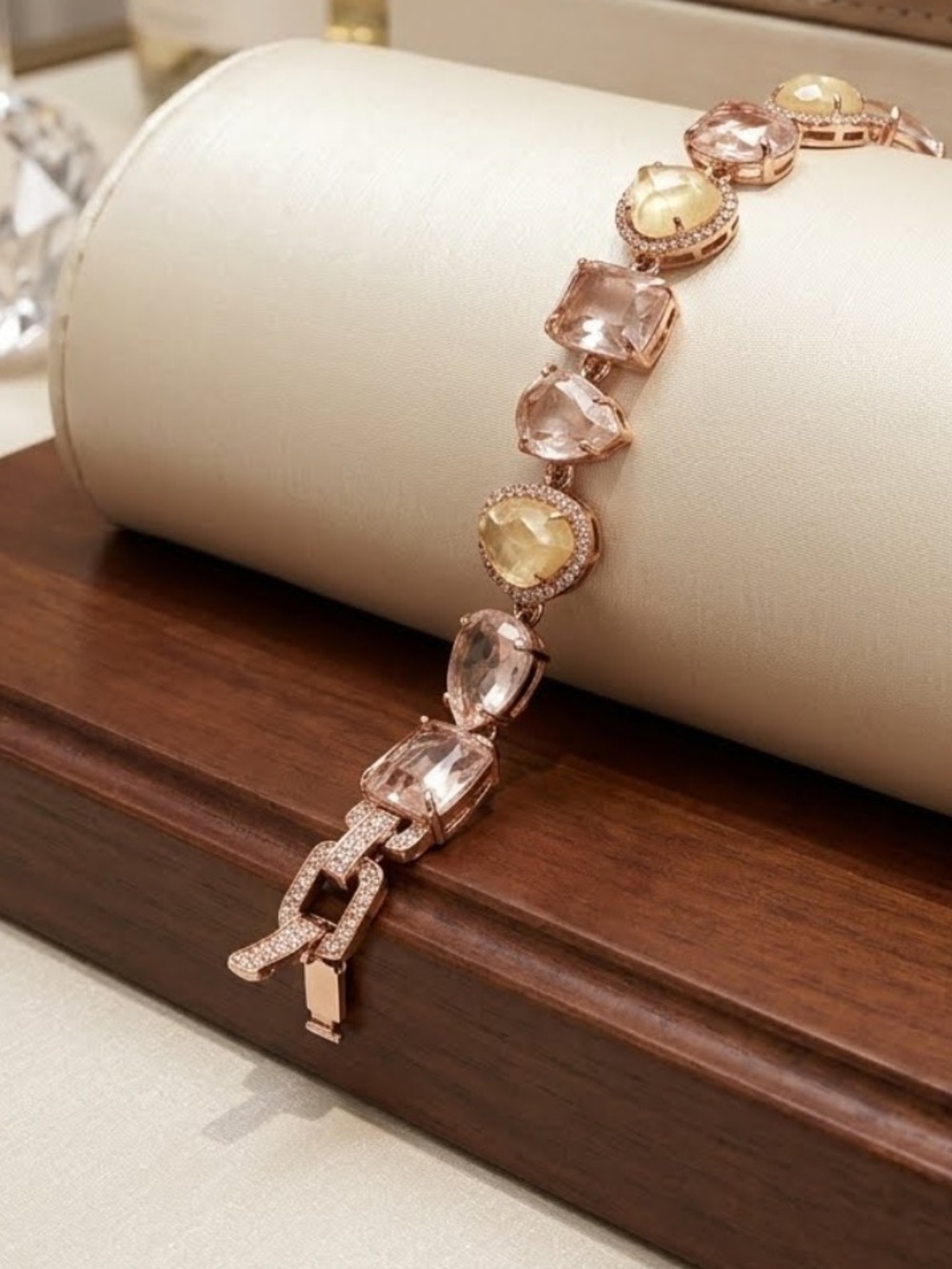 Rose Gold and Pale Yellow Crystal Bracelet